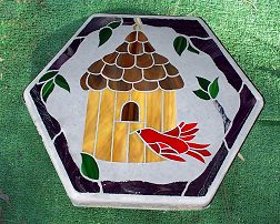 birdhouse hexagon stone red bird