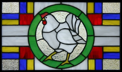 stained glass panel - white laying hen