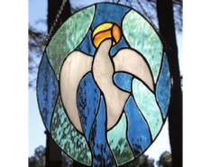 stained glass oval dove panel