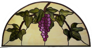 Grapevine stained glass arched transom