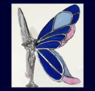 pink and dark blue glass wings