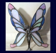 pink and blue stained glass wings