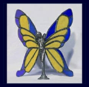 blue and yellow stained glass wings