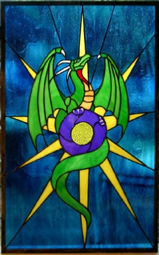 dragon stained glass window panel