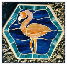 Flamingo stained glass stepping stone