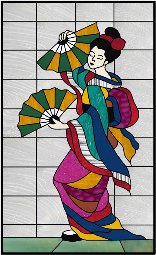 Geisha stained glass window panel
