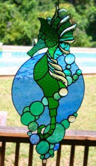 stained glass beveled seahorse