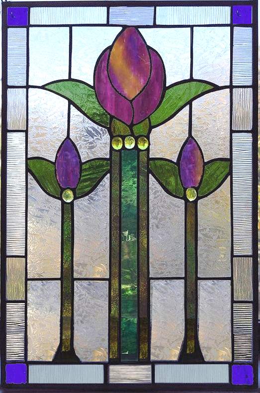 victorian tulip - stained glass window panel