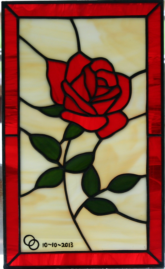 little rose stained glass panel