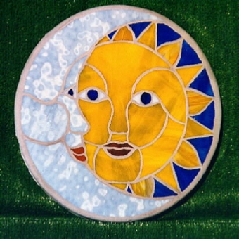sun and moon stained glass stepping stone