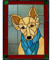 dog with scarf window