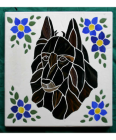 belgian teruvian dog with flowers mosaic stone