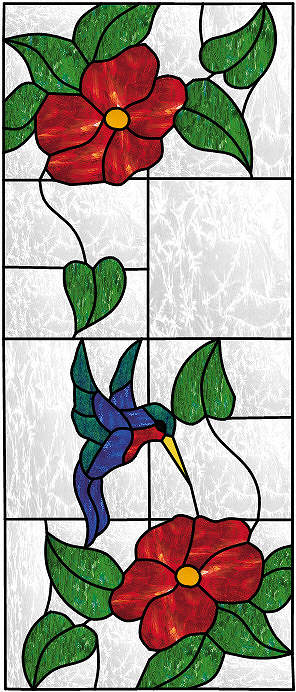 hummingbird hibiscus artglass panel