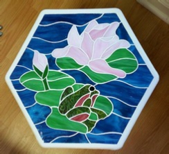 lily pond frog stained glass stepping stone