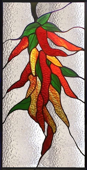 stained glass chili pepper window panel