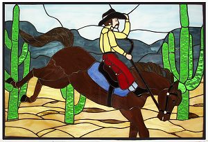 horse and cowboy stained glass window